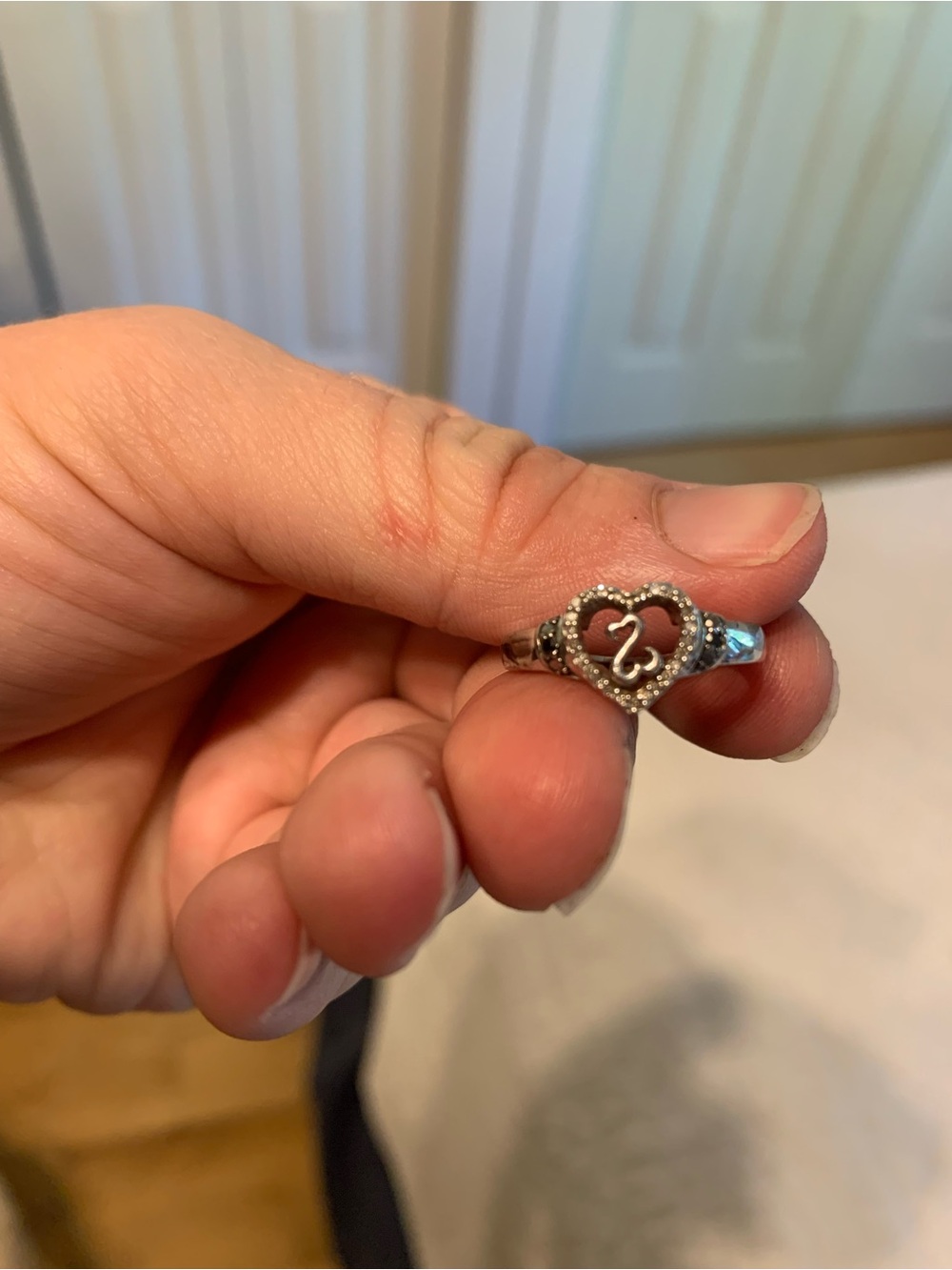 Sterling Heart Ring with Scroll Motif - Silver